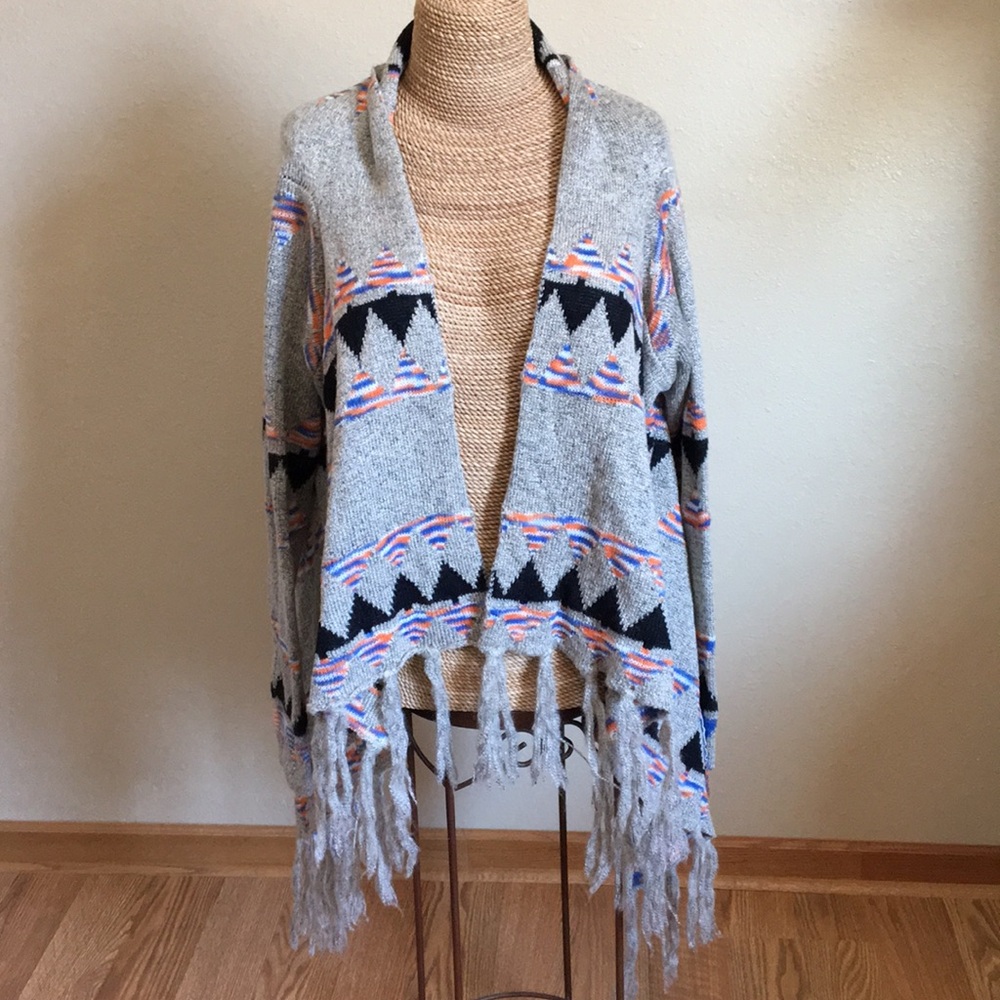 Aztec Sweater * Cardigan * Fringe * SMALL